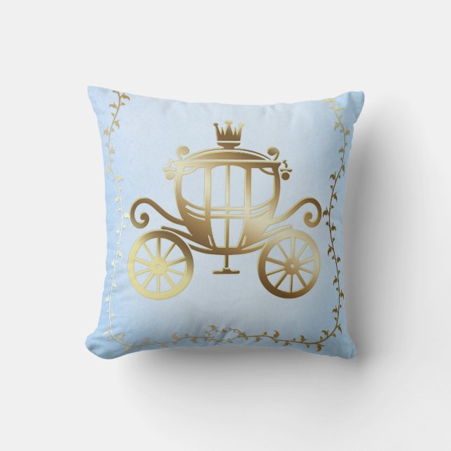 Elegante Gold Carriage Blue Storybook Princess Kissen (Vorderseite)
