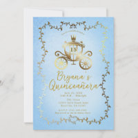 Elegante Gold Carriage Blue Storybook Quinceañera