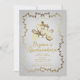Elegante Gold Carriage Blue Storybook Quinceañera Einladung