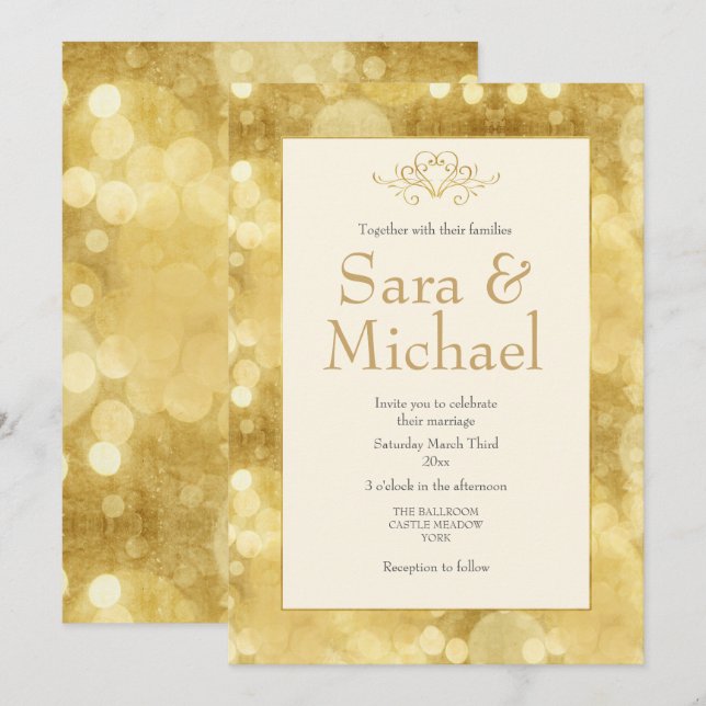 Elegante Gold Champagne Einladung zur Hochzeit (Vorne/Hinten)