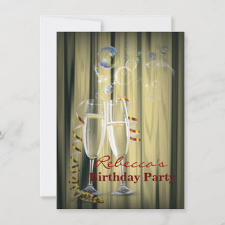 Elegante Gold Champagner Gläser Geburtstag einer F Einladung