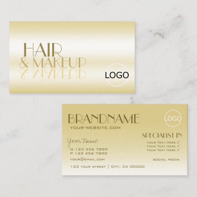 Elegante Gold Chic Spiegelbriefe mit Logo Luxus Visitenkarte (Vorne/Hinten)