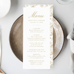 Elegante Gold Chinoiserie Viktorianische Hochzeit Menükarte<br><div class="desc">Erleben Sie ein atemberaubendes kulinarisches Erlebnis mit unserer eleganten Goldküche Chinoiserie Blumenkarte. Dieses Menü mit eleganter Goldkalligraphie auf einem knalligen, weißen Hintergrund ermöglicht es Paaren, ihren Namen, ihr Hochzeitsdatum und personalisierte Menüangebote hinzuzufügen. Die Rückseite zeigt ein wunderschönes, goldfarbenes und weißes Chinoiserie-Blumenmuster und verleiht Ihrem Empfang eine zeitlose und raffinierte Touch....</div>