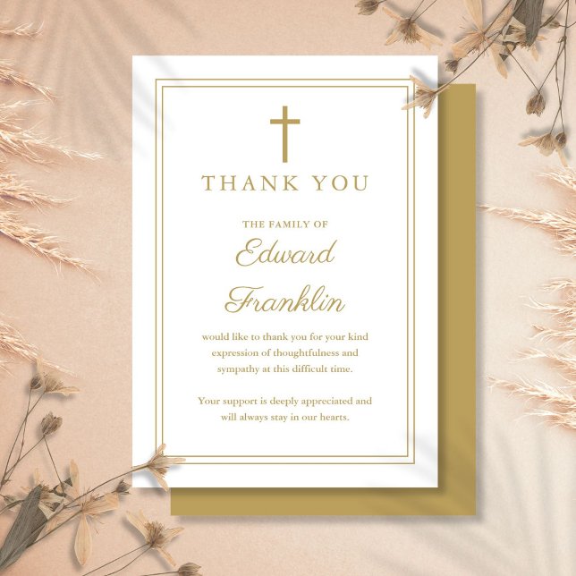 Elegante Gold Christliche Feier zur Beerdigung des Dankeskarte (Elegant Gold Christian Celebration Of Life Funeral Thank You Card)