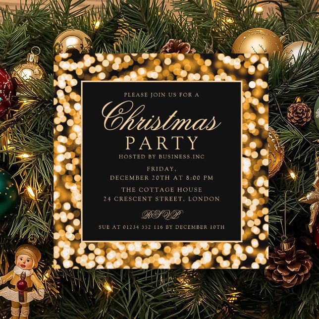 Elegante Gold Christmas String Lights Holiday Part Einladung (Elegant Gold Christmas String Lights Holiday Party Invitation)