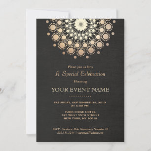 Elegante Gold Circle Motif Black Linen Look Formal Einladung