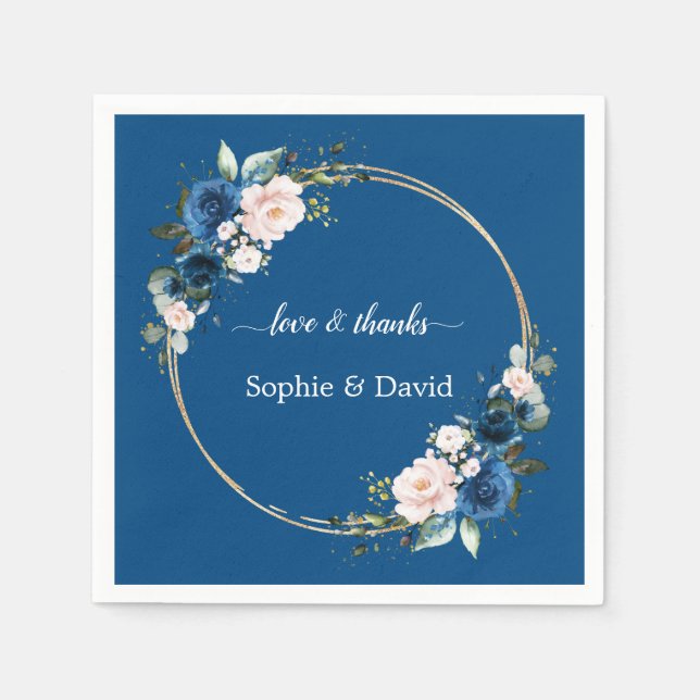 Elegante Gold Class Blue Pink Blume Blühende Hochz Serviette (Vorderseite)