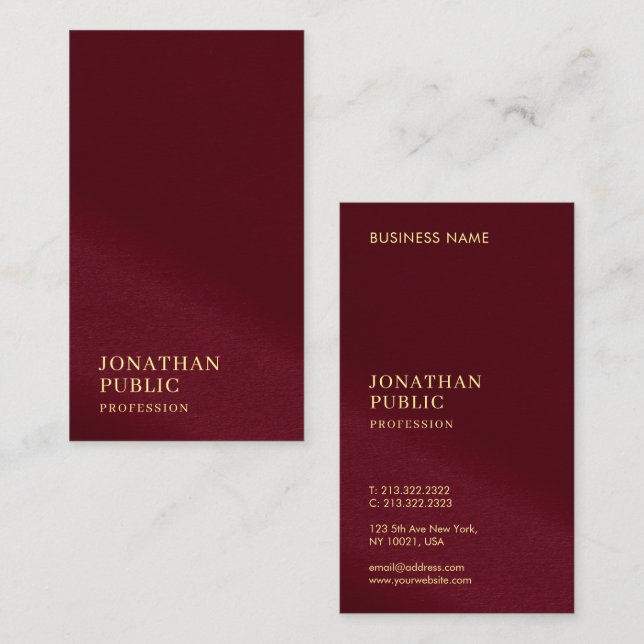 Elegante Gold Color Text Burgundy Template Luxus Visitenkarte (Vorne/Hinten)