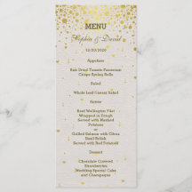 Elegante Gold Confetti White Leather Wedding Menü