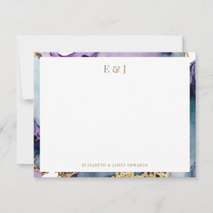 Elegante Gold Couple Initials Alcohol Ink Border Mitteilungskarte