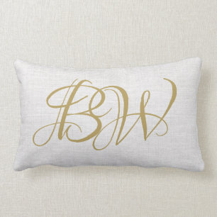 Elegante Gold Couples Monogram Initials White Line Lendenkissen