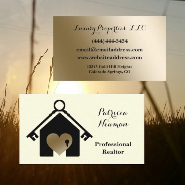 Elegante Gold Cream Realtor Business Card Visitenkarte (Von Creator hochgeladen)