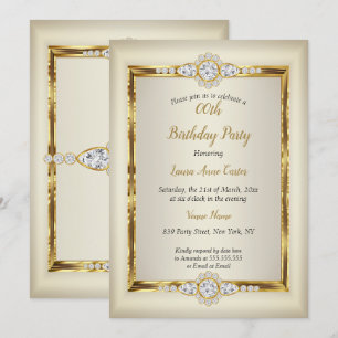 Elegante Gold Creme Diamant Geburtstagsfeier Einladung