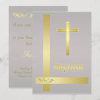 Elegante Gold Cross Taufe Einladung zur Weihnachts
