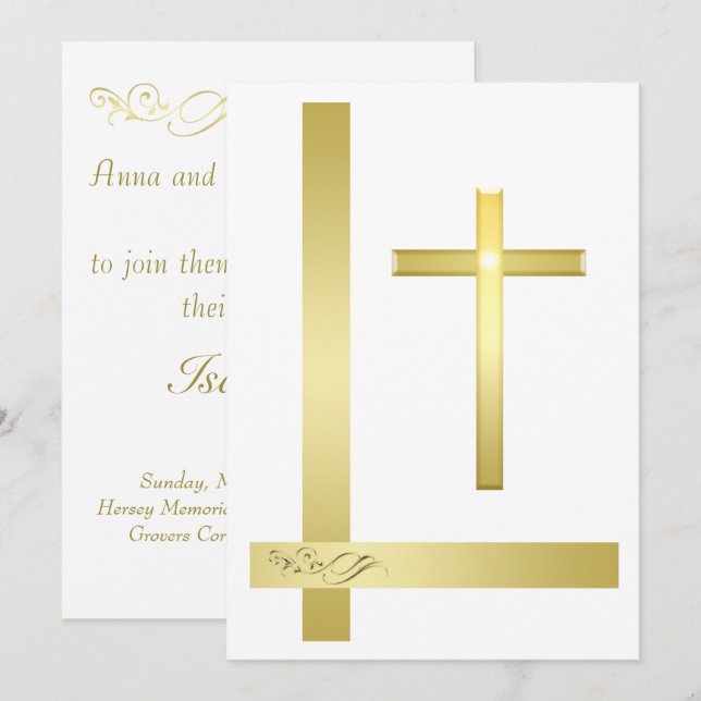 Elegante Gold Cross Taufe Einladung zur Weihnachts (Vorne/Hinten)