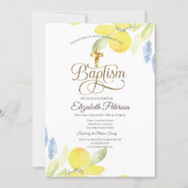 Elegante Gold Cross Watercolor Lemons Einladung
