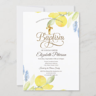 Elegante Gold Cross Watercolor Lemons Einladung