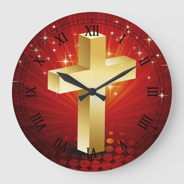 Elegante Gold Cross Weihnachtsmauer Uhr (Vorderseite)