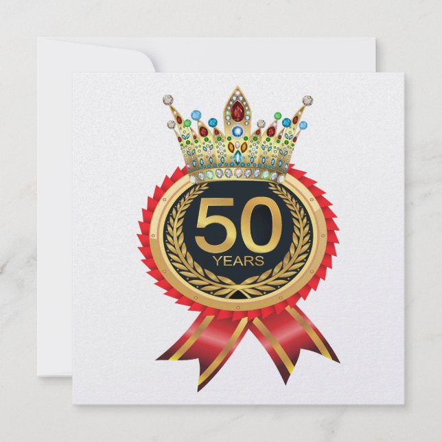 Elegante Gold Crown 50 Einladung (Vorderseite)