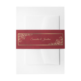 Elegante Gold Curls & Wirbel Crimson Red Wedding Einladungsbanderole