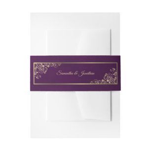 Elegante Gold Curls & Wirbel Plum Lila Hochzeit Einladungsbanderole