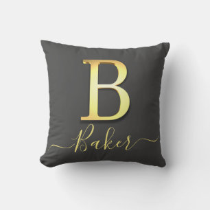 Elegante Gold Custom Monogram B Name Throw Pillow Kissen