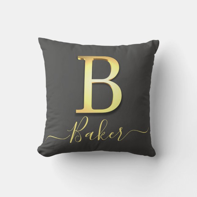Elegante Gold Custom Monogram B Name Throw Pillow Kissen (Vorderseite)