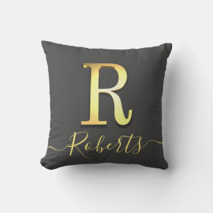Elegante Gold Custom Monogram R Name Throw Pillow Kissen