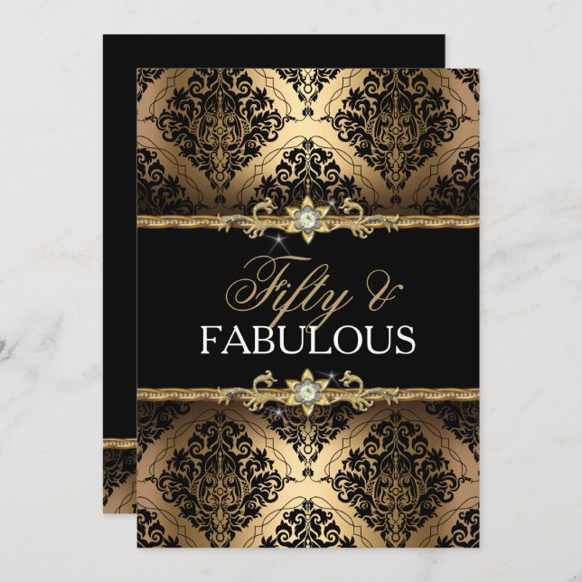 Elegante Gold Damask 50 und fabelhaft einladen Einladung (Vorne/Hinten)