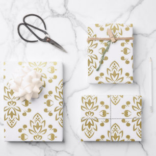 Elegante Gold Damask Blumenmuster Hochzeit Geschenkpapier Set