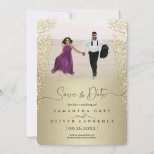 Elegante Gold Damask Save the Date Karte