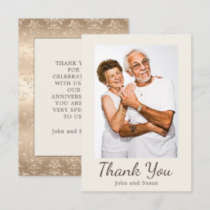Elegante Gold Damast Creme Hochzeit Jubiläum   Dankeskarte
