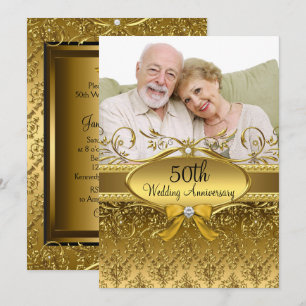 Elegante Gold Damast Foto 50. Jubiläums-Einladung Einladung