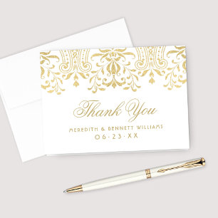 Elegante Gold Damast Monogramm Hochzeit Dankeskarte