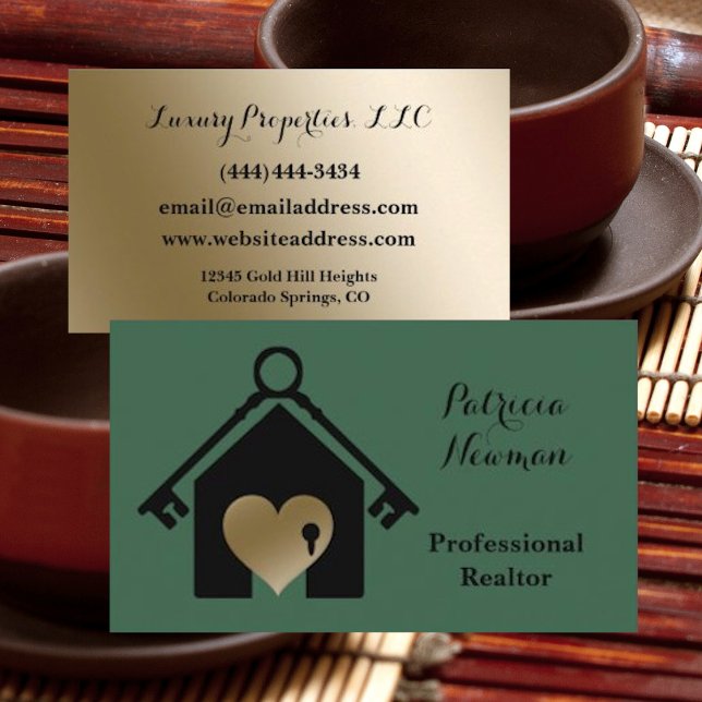 Elegante Gold Dark Sage Realtor Business Card Visitenkarte (Von Creator hochgeladen)