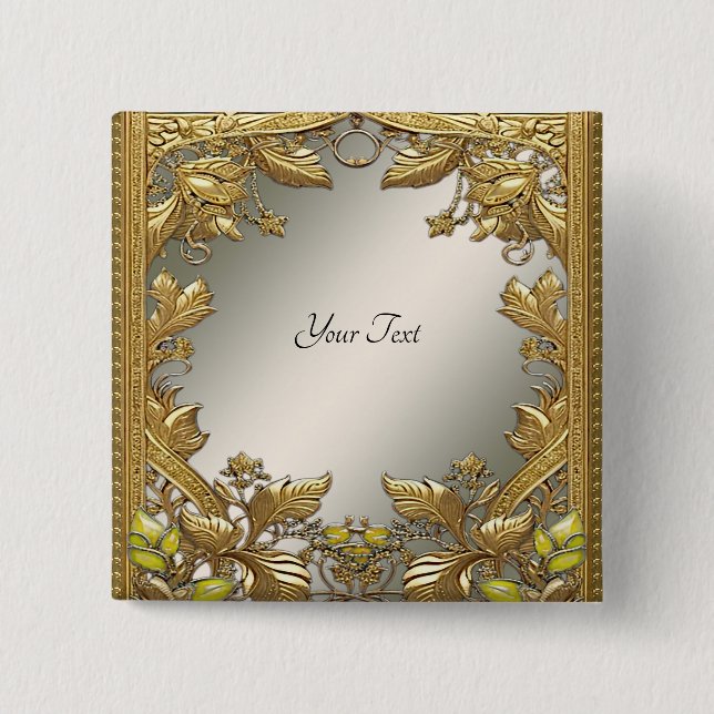 Elegante Gold Decorative Blumentaste Button (Vorderseite)