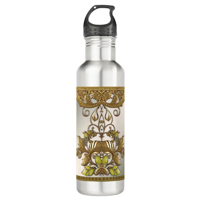 Elegante Gold Decorative Flasche mit Blumenwasser Edelstahlflasche (Vorderseite)