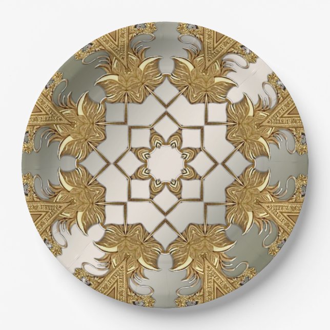 Elegante Gold Decorative Floral Paper Plate Pappteller (Vorderseite)