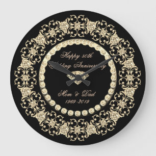 Elegante Gold-Diamanten 25. Hochzeitstag Große Wanduhr
