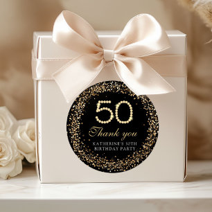 Elegante Gold-Diamanten 50. Geburtstag Danke Runder Aufkleber