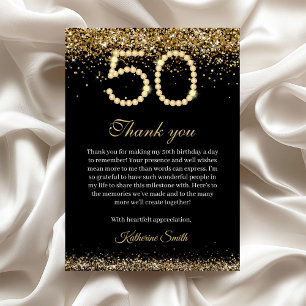 Elegante Gold-Diamanten 50. Geburtstags-Dankeskart Dankeskarte