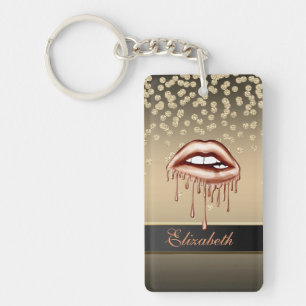 Elegante Gold-Diamanten Metallic tropfende Lippen Schlüsselanhänger
