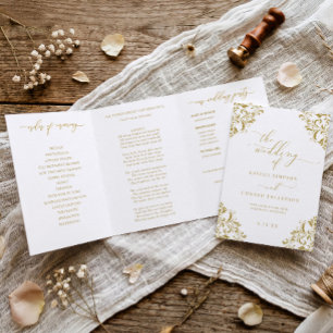 Elegante Gold Dreifach-Hochzeitskalender Dreifach-gefaltete Programmkarte