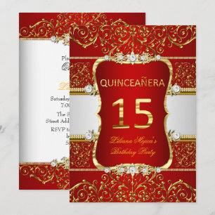Elegante Gold-Dunkelrote Glamour-Quinceanera Einladung