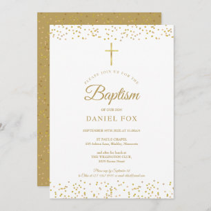 Elegante Gold Dust Taufe Christening Einladung