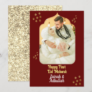 Elegante Gold Eid Foto Grußkarte Einladung