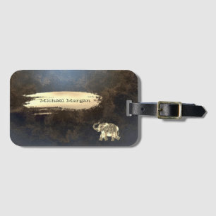 Elegante Gold Elefanten, Pinselstriche, Lederlook Gepäckanhänger