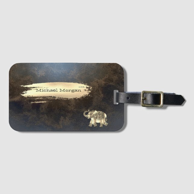 Elegante Gold Elefanten, Pinselstriche, Lederlook Gepäckanhänger (Vorderseite (Horizontal))
