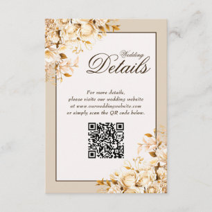 Elegante Gold-Elfenbein-Blumen-Hochzeits-QR-Code-D Begleitkarte