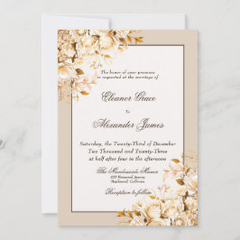 Elegante Gold & Elfenbeinflora feierliche Hochzeit Einladung